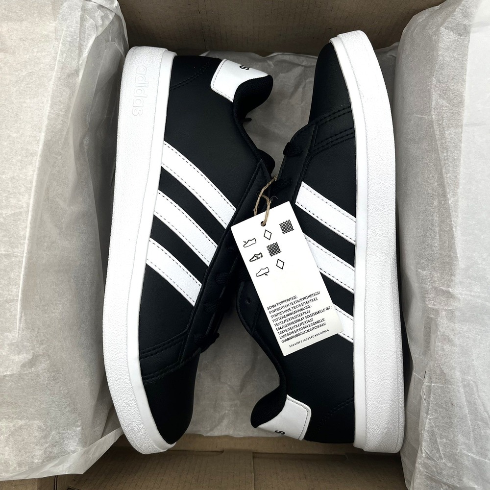 adidas Grand Court 2.0 Youth Boys Girls Sneaker Size 4 Black-White Low Top Shoes - Picture 8 of 12